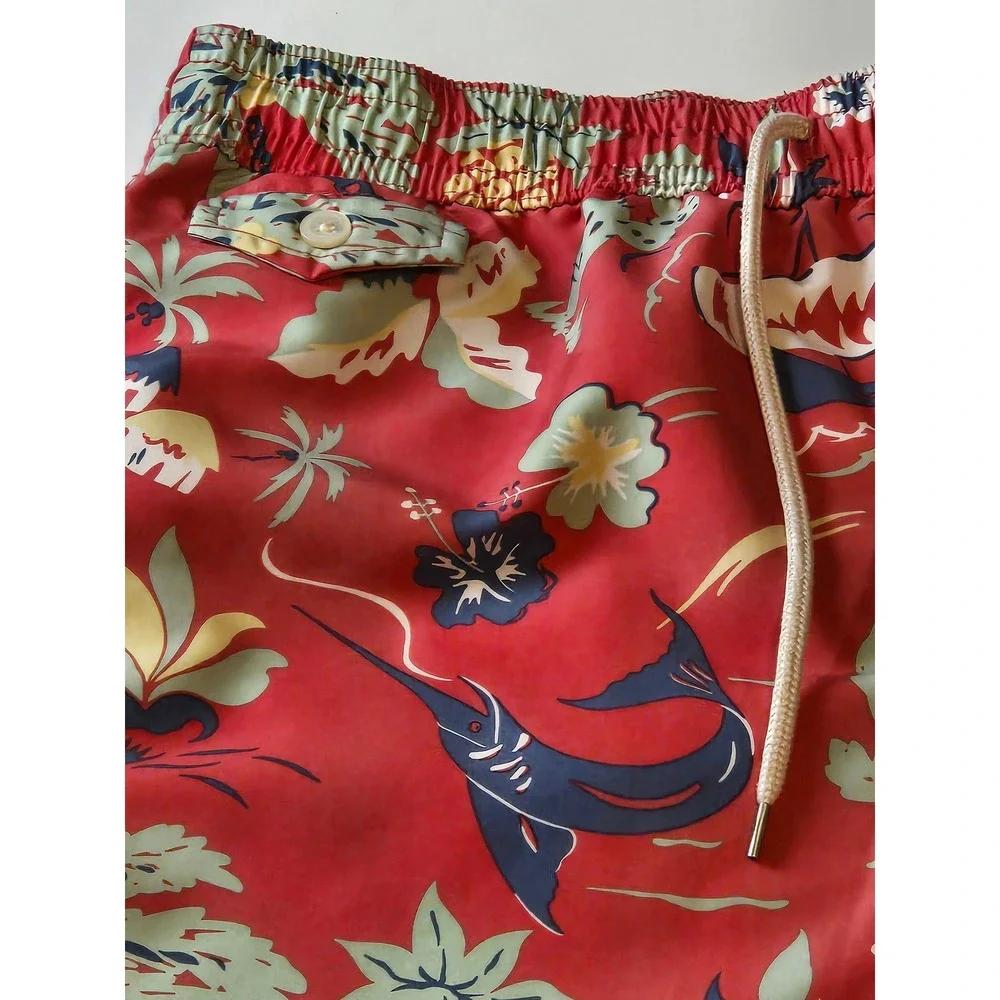 Polo Ralph Lauren Red Tropical Swim Trunks Medium Lined‎